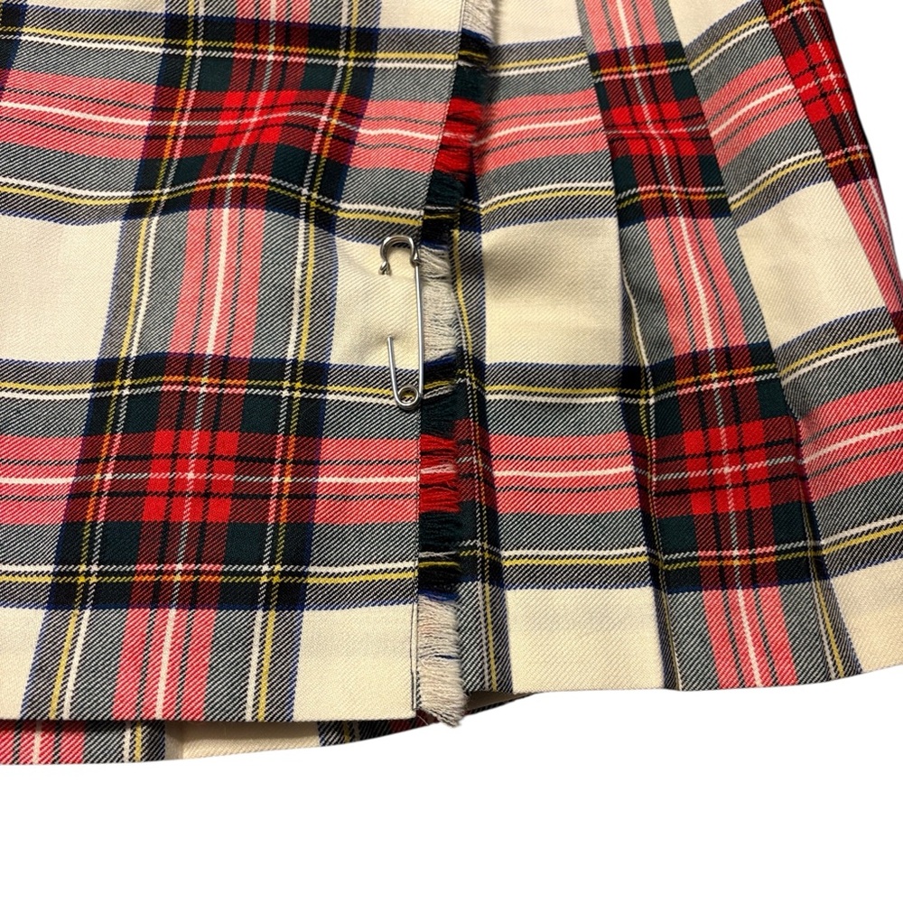 Kerry Hope London Wool Kilt Size 14 Red White Tartan Plaid Pleated Vintage - Picture 5 of 7